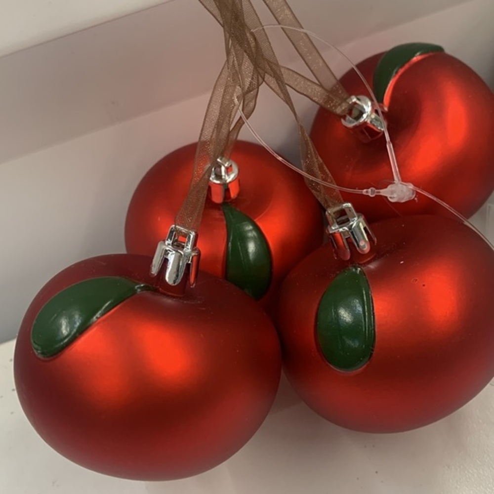 4 pc 🍎 IKEA Apple Christmas ornaments decorations in box holiday decor red fruit